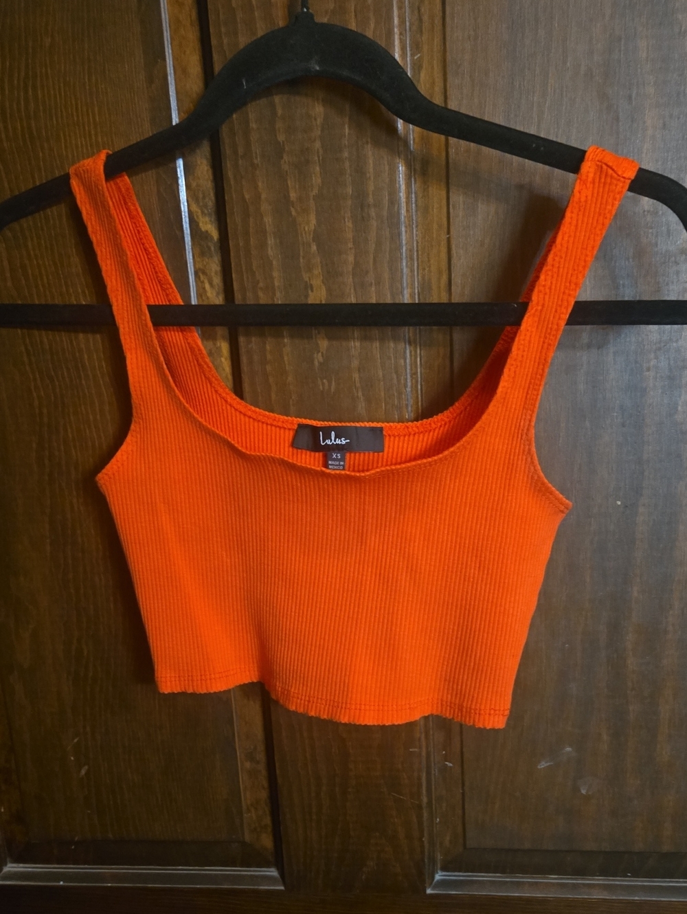 Lulu's Bright Orange Ribbed Scoop Crop Tank